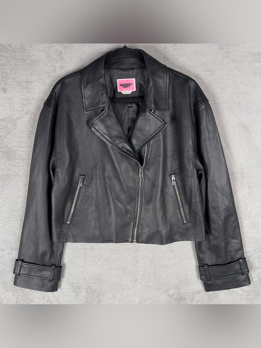 Kate Spade NY 100% Lamb Leather Cropped Motorcycle Jacket Women's XL Black